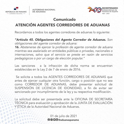 comunicado corredores de aduanas