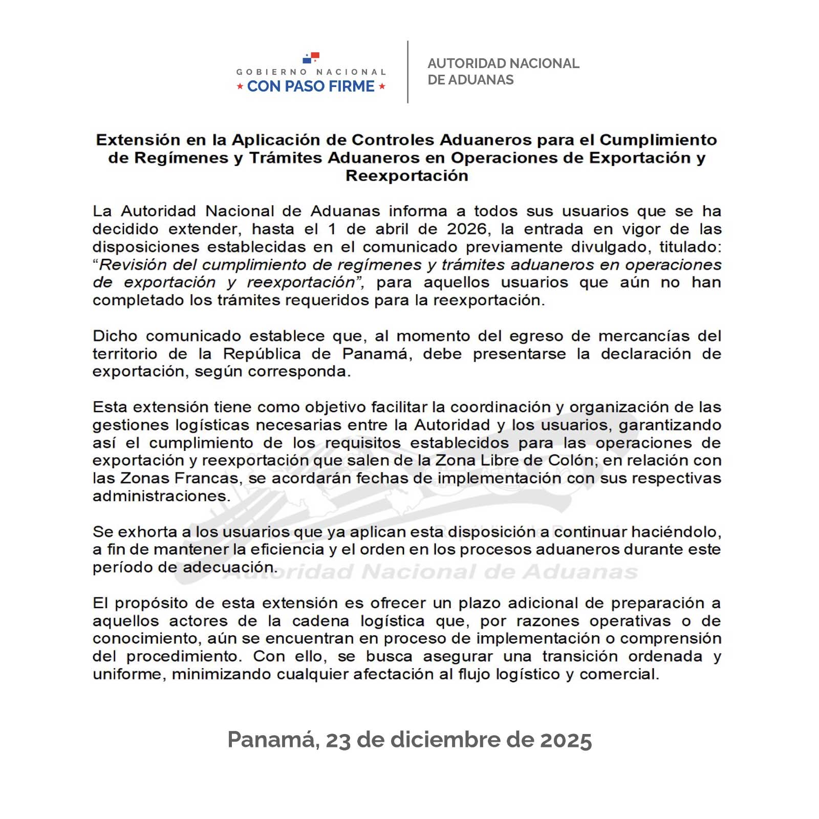 Prorroga para el cumplimiento de reg&iacute;menes en exportaci&oacute;n y reexportaci&oacute;n