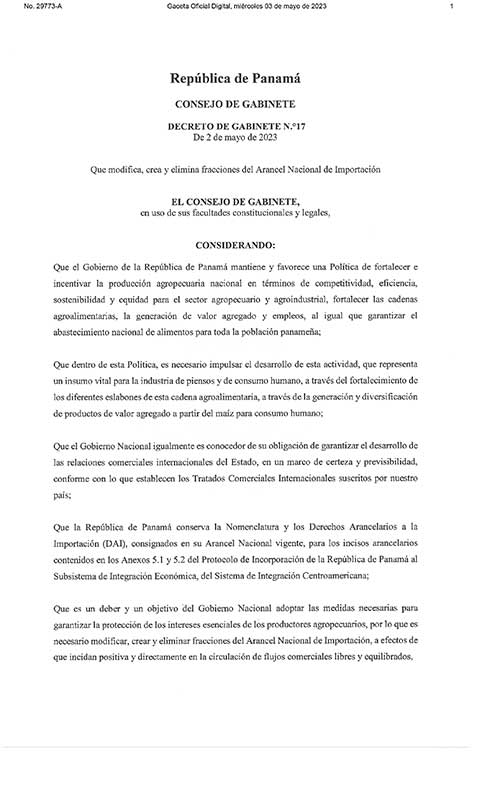 Decreto de Gabinete N17 de martes 02 de mayo de 2023