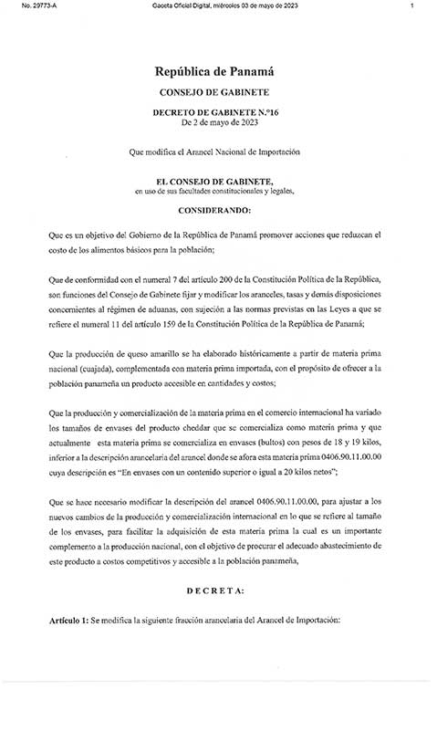 Decreto de Gabinete N16 de martes 02 de mayo de 2023