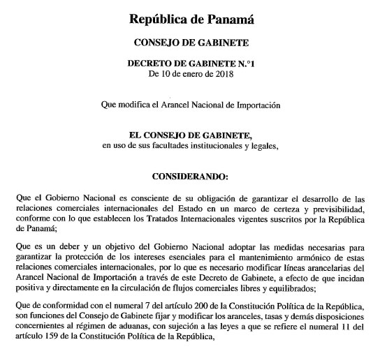 decreto de gabinete 1 de 10 de enero de 2018