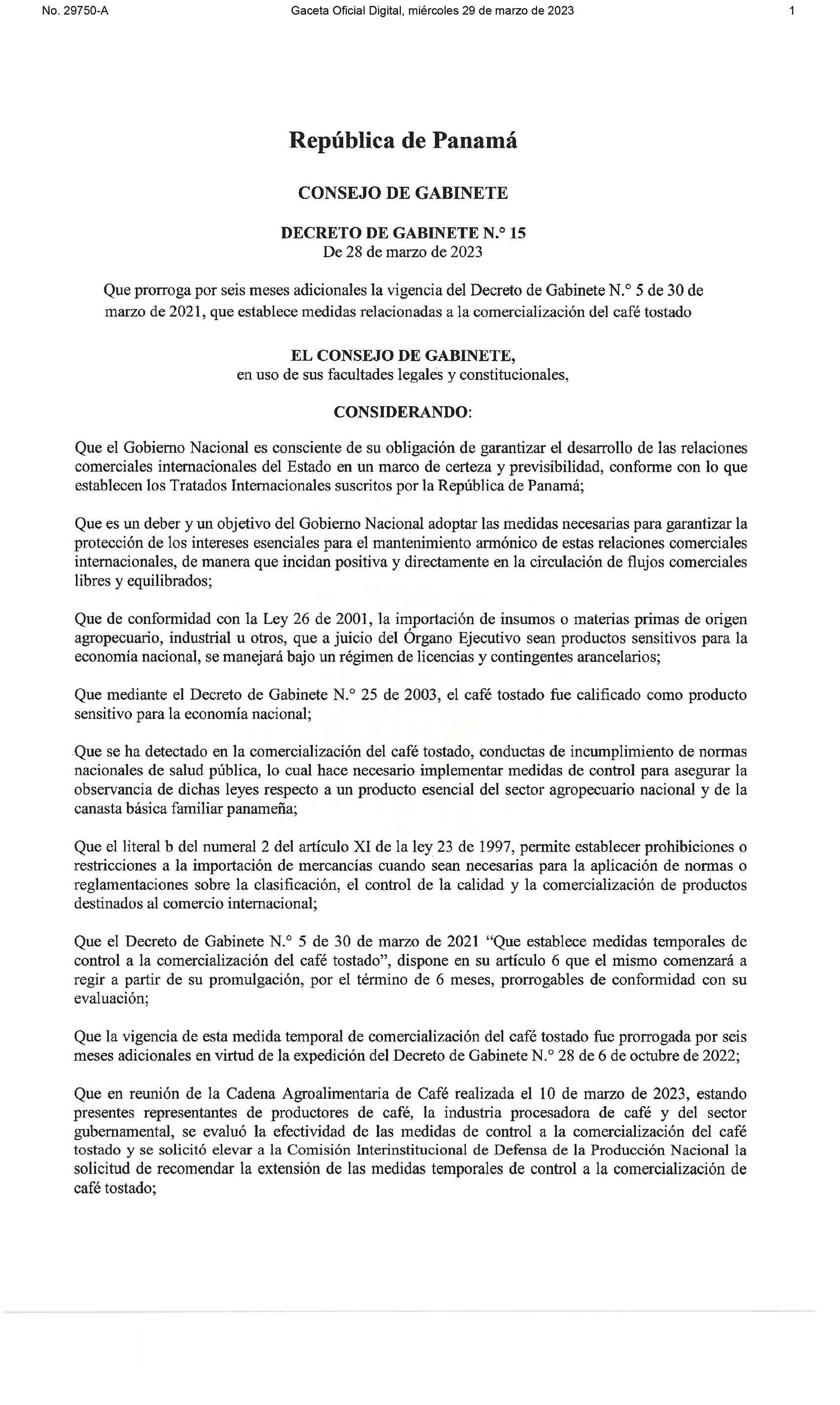 Decreto #15 de 28 de marzo de 2023