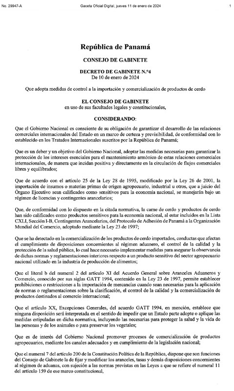 Decreto de Gabinete 4 de 10 de enero de 2024